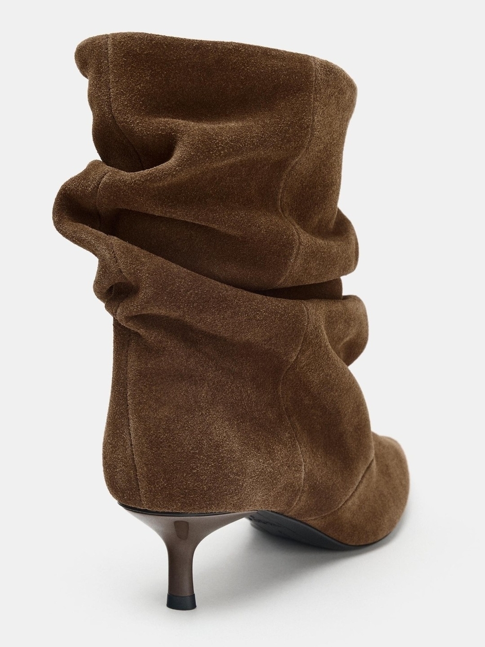 Brown Suede Slouchy Kitten Heel Boots - Picture 2 of 11